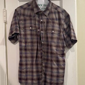 Poncho Men's Plaid Button-Down Snap Shirt in Blue and Brown